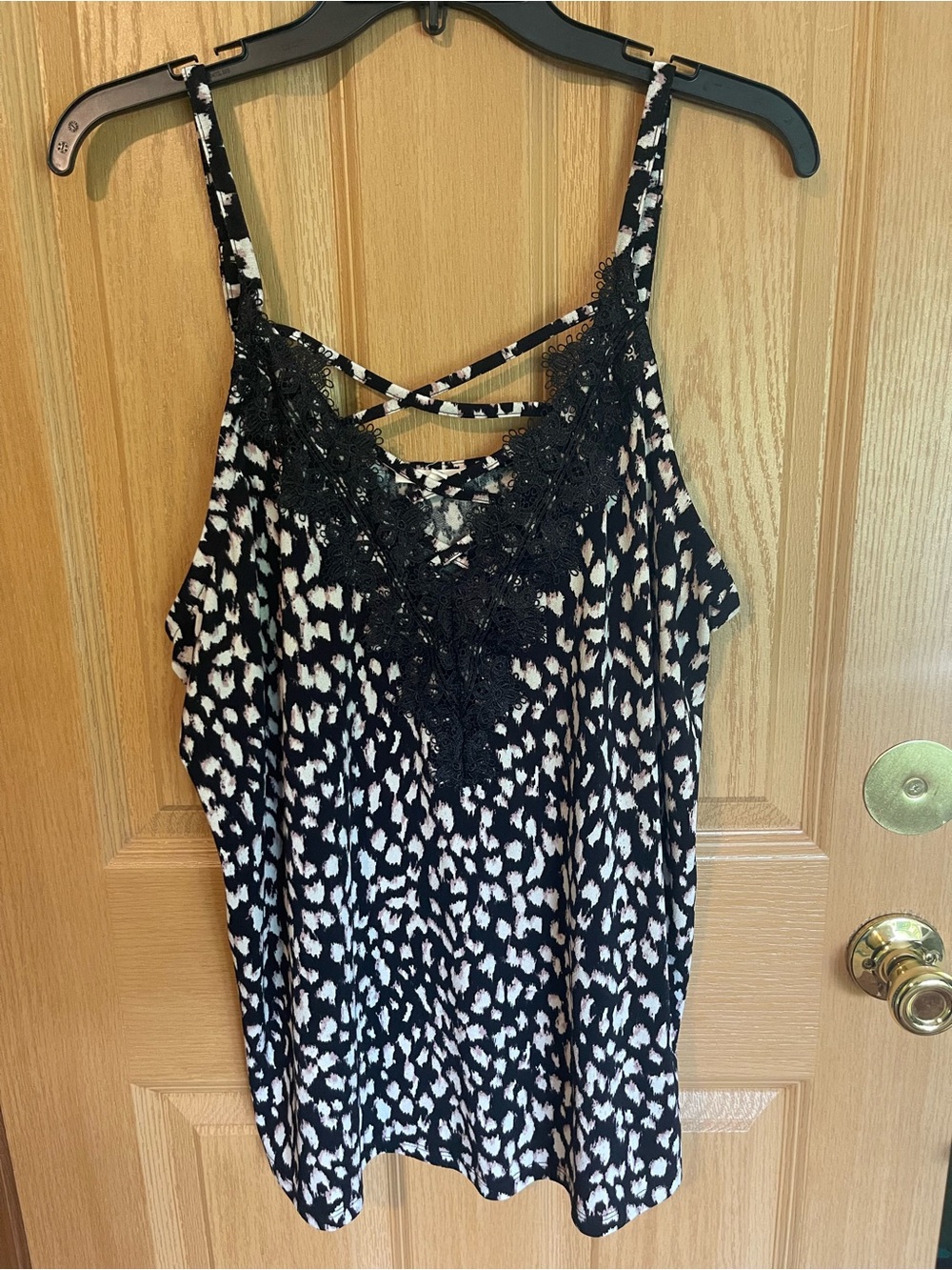 Maurices Black and White Printed Lace-Trim Cami
